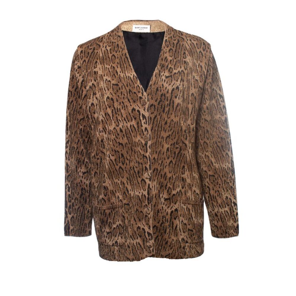 Saint Laurent Leopard print lame wool cardigan